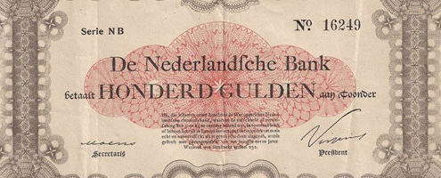 Een zeldzaam en uniek 100 Gulden bankbiljet gedateerd op 1 augustus 1914